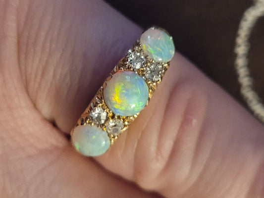 Antique opal and diamond carved half hoop ring sku 9109