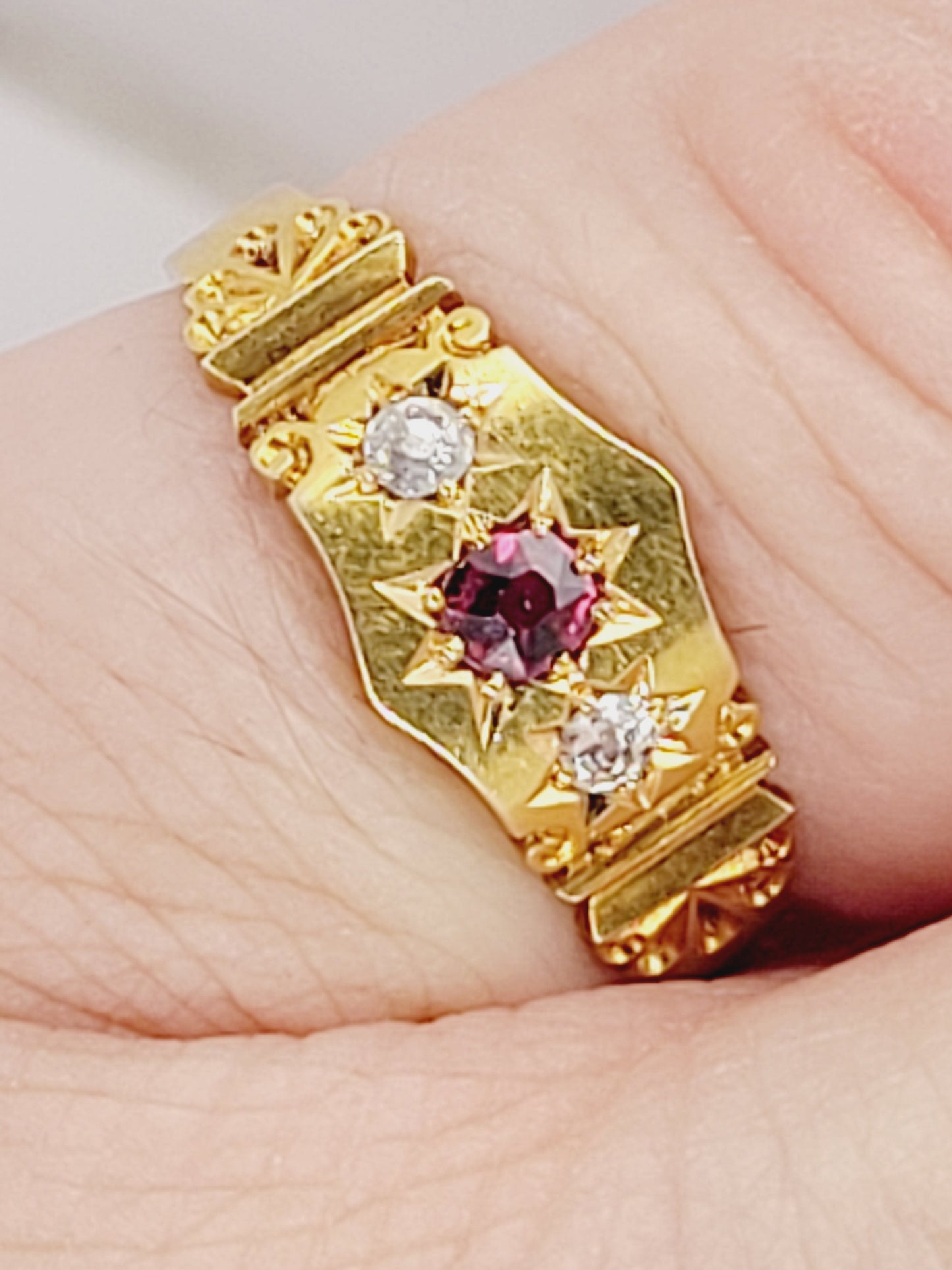 Mint antique ruby and diamond gypsy ring sku 9202