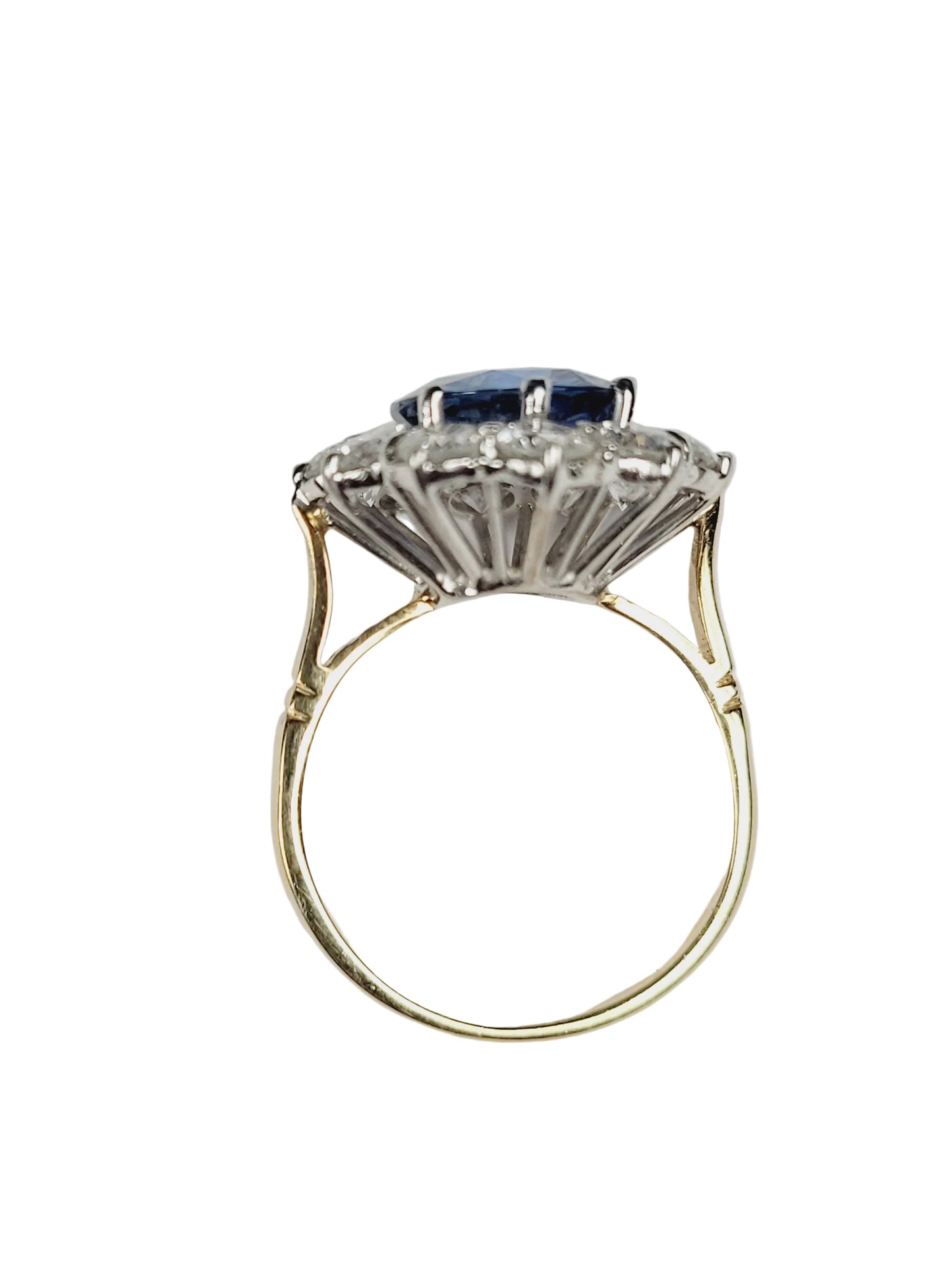 Cornflower blue sapphire and diamond cluster ring sku 9152