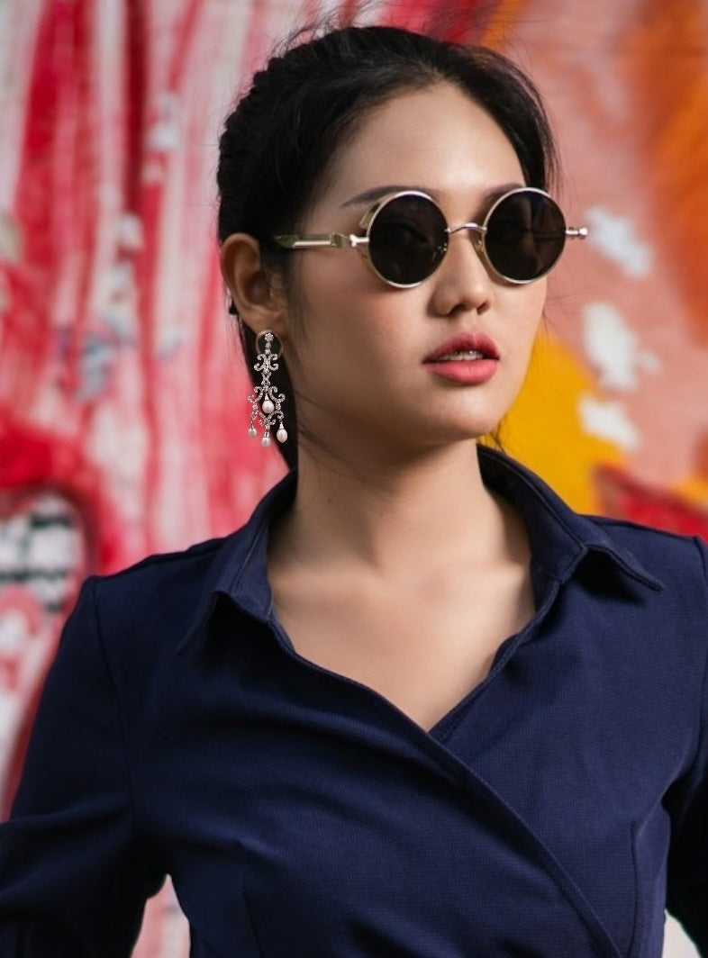 Fancy pearl and diamond drop earrings sku 8726