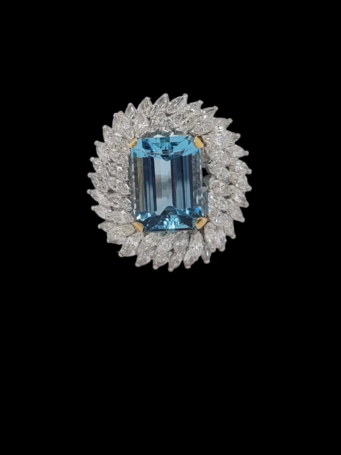 Vintage 1960's aquamarine and marquise diamond dress ring sku 8757