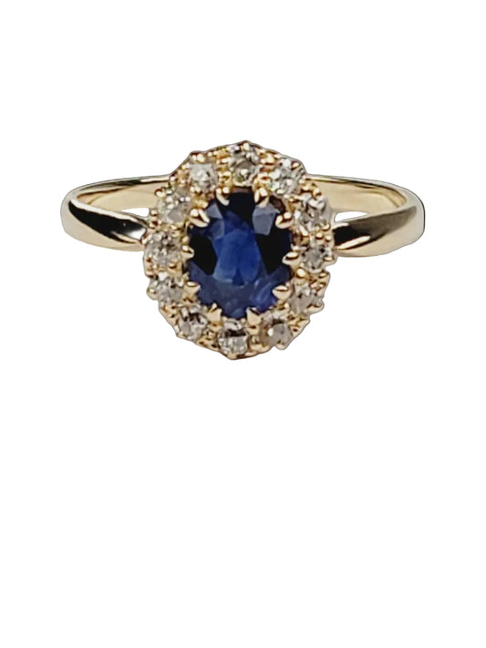 Antique sapphire and diamond cluster engagement ring sku 8974