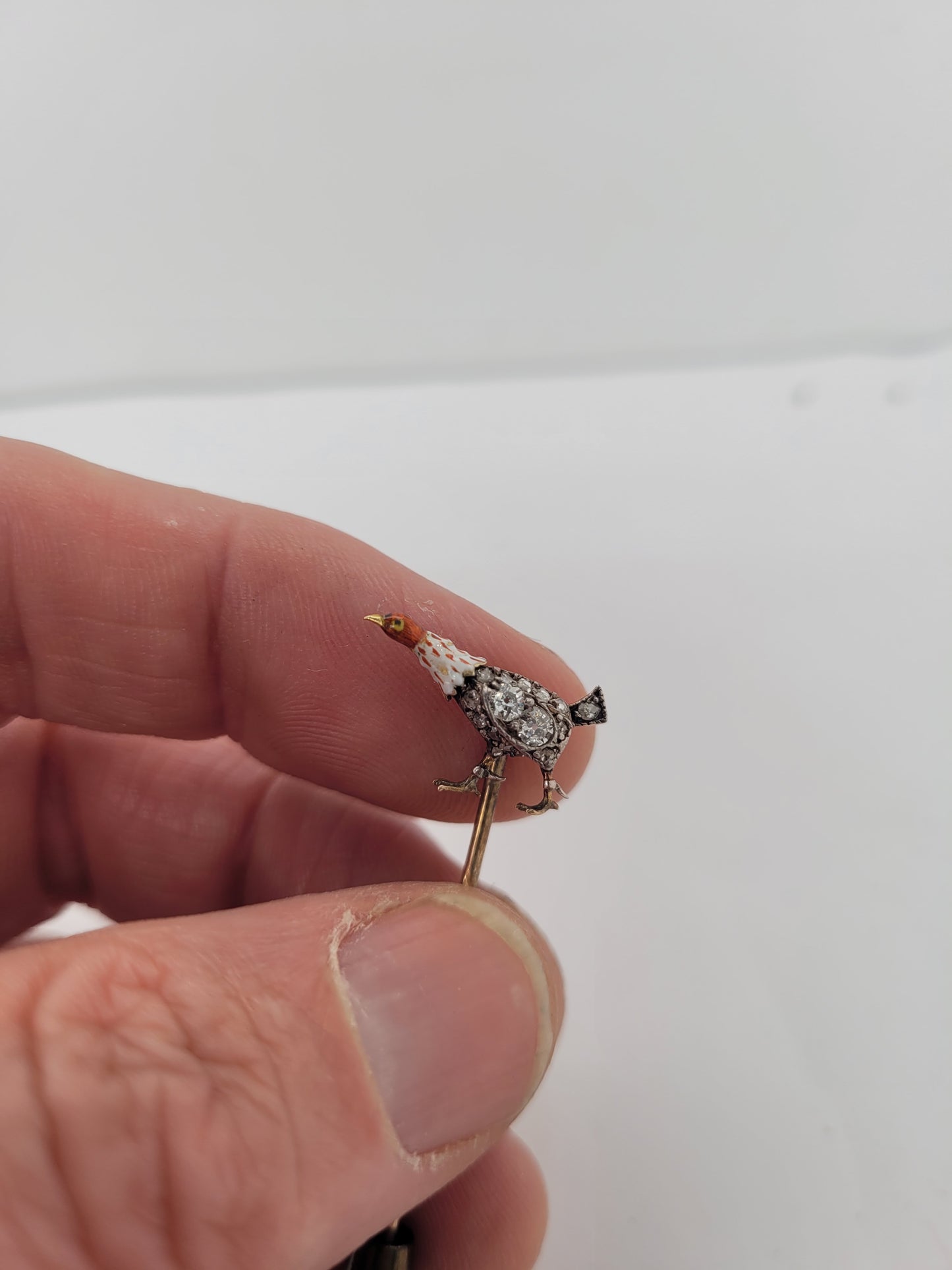 Antique speeding game bird enamel and old cut diamonds sku 9066
