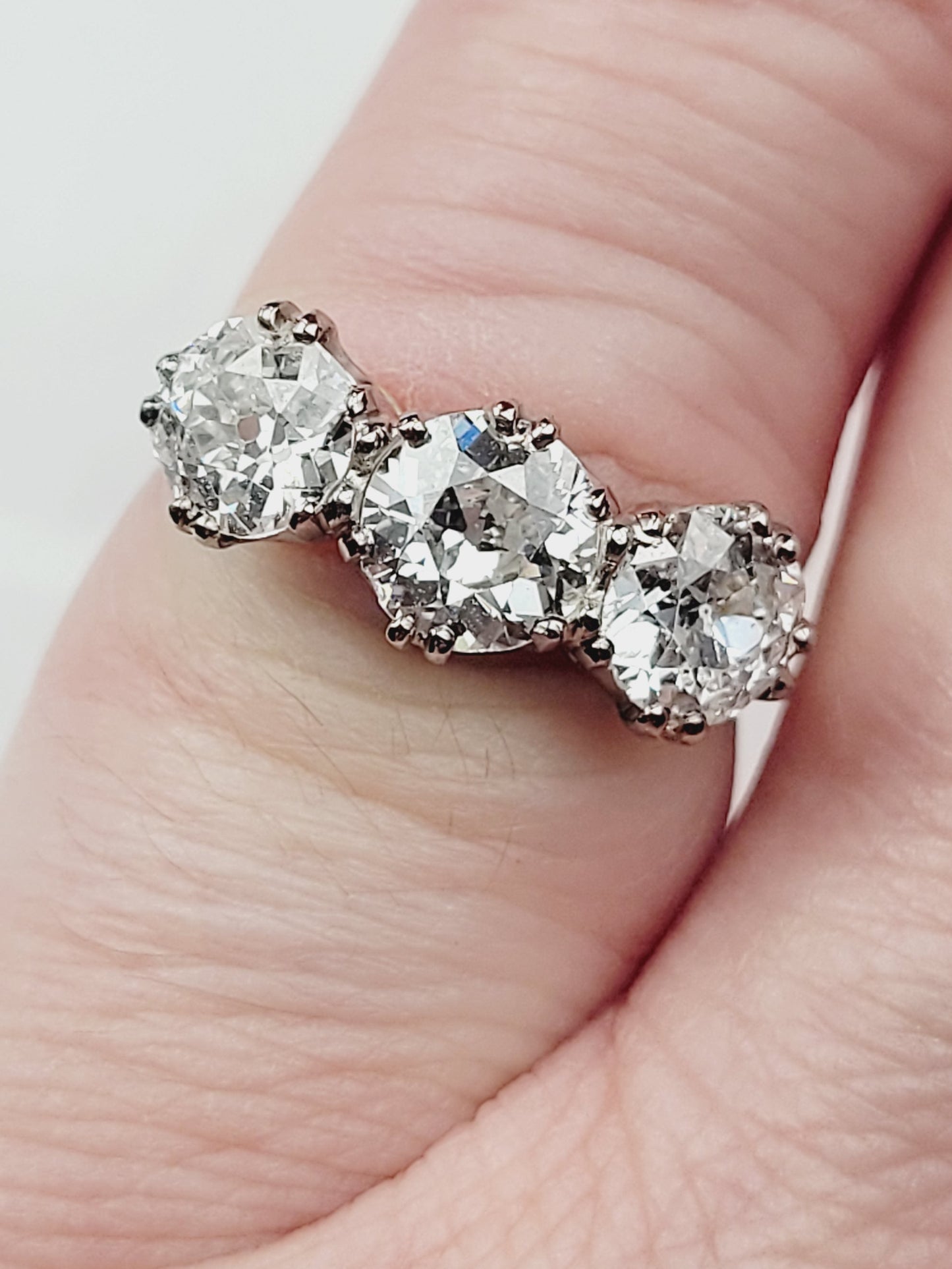 Old mine cut diamond trilogy engagement ring in 18ct yellow gold sku 9089