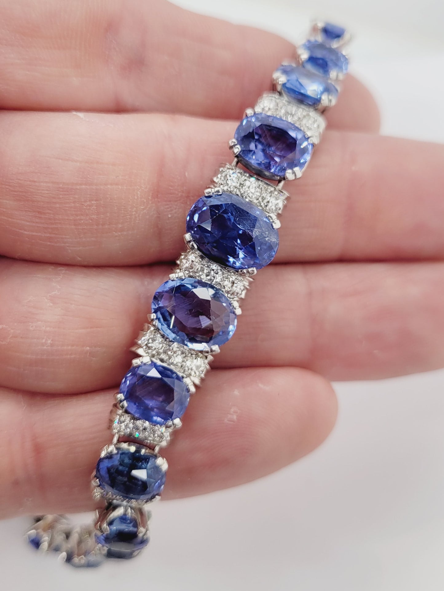 Art deco natural cornflower sapphire and diamond bracelet sku 8998