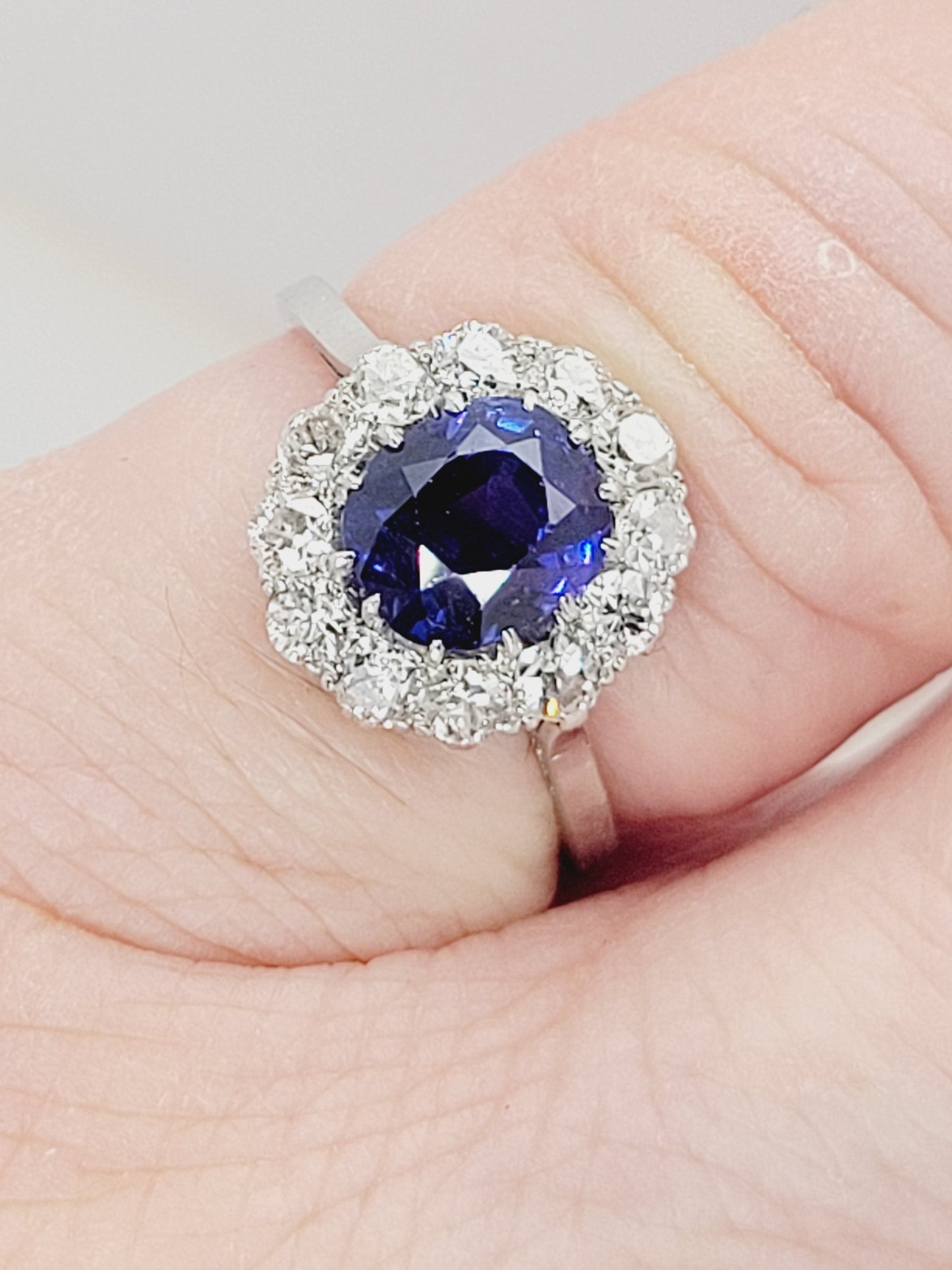 Rare purple sapphire and diamond cluster engagement ring sku 8737