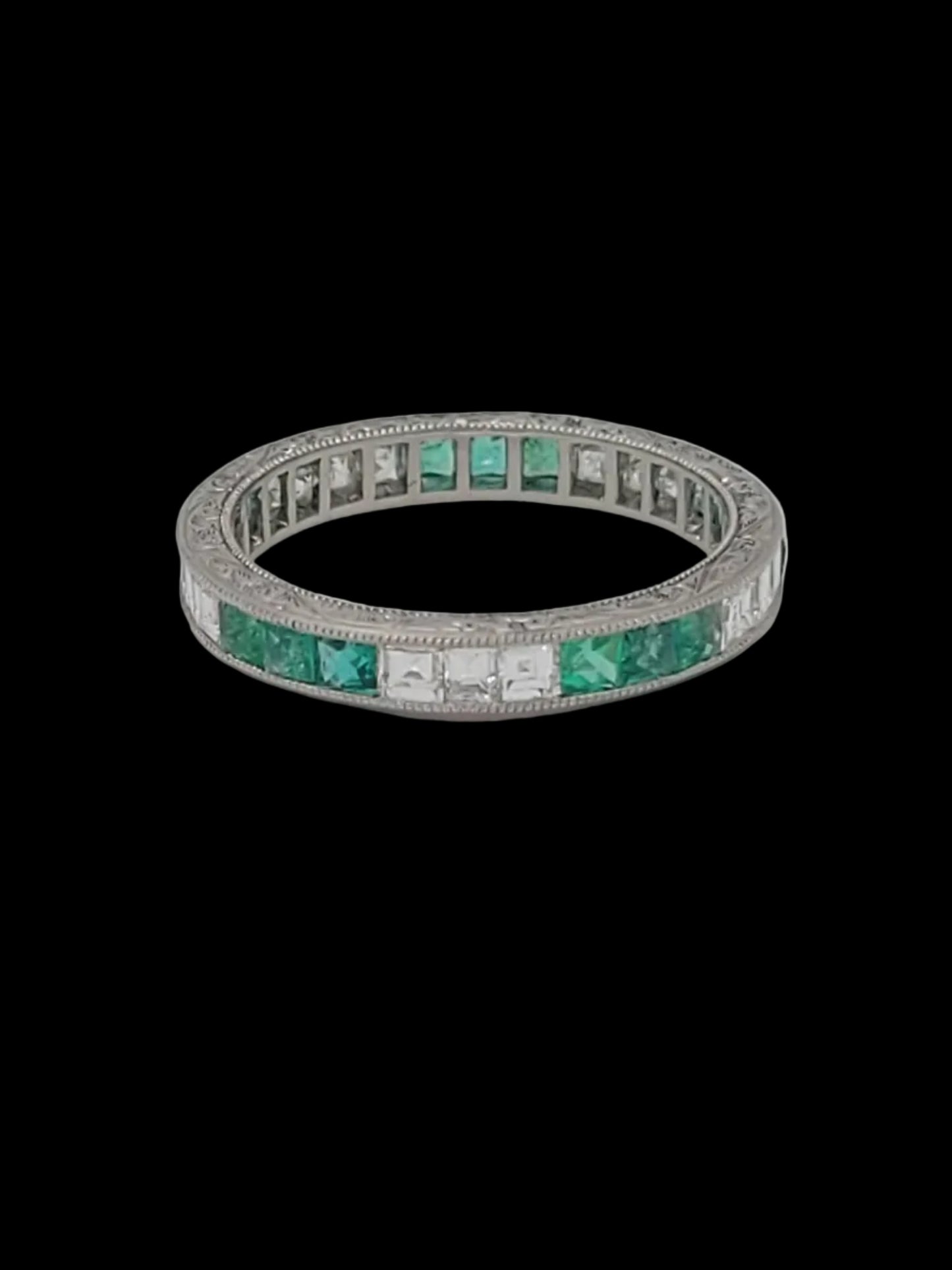 Emerald and diamond full hoop eternity band sku 8746