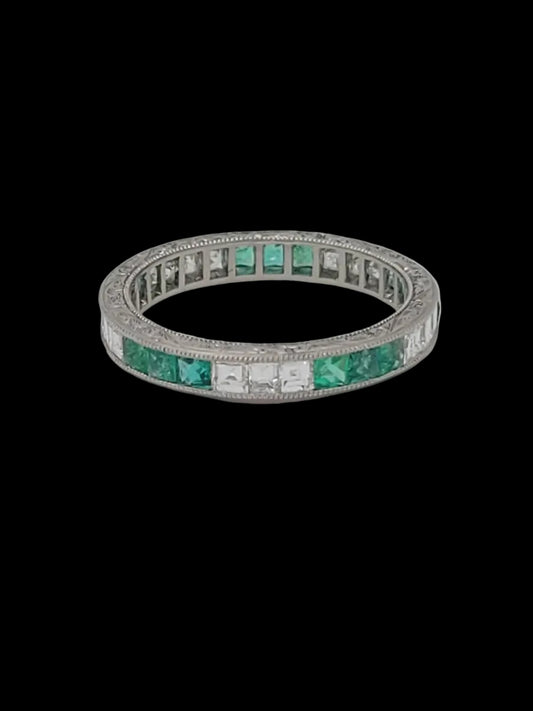 Emerald and diamond full hoop eternity band sku 8746