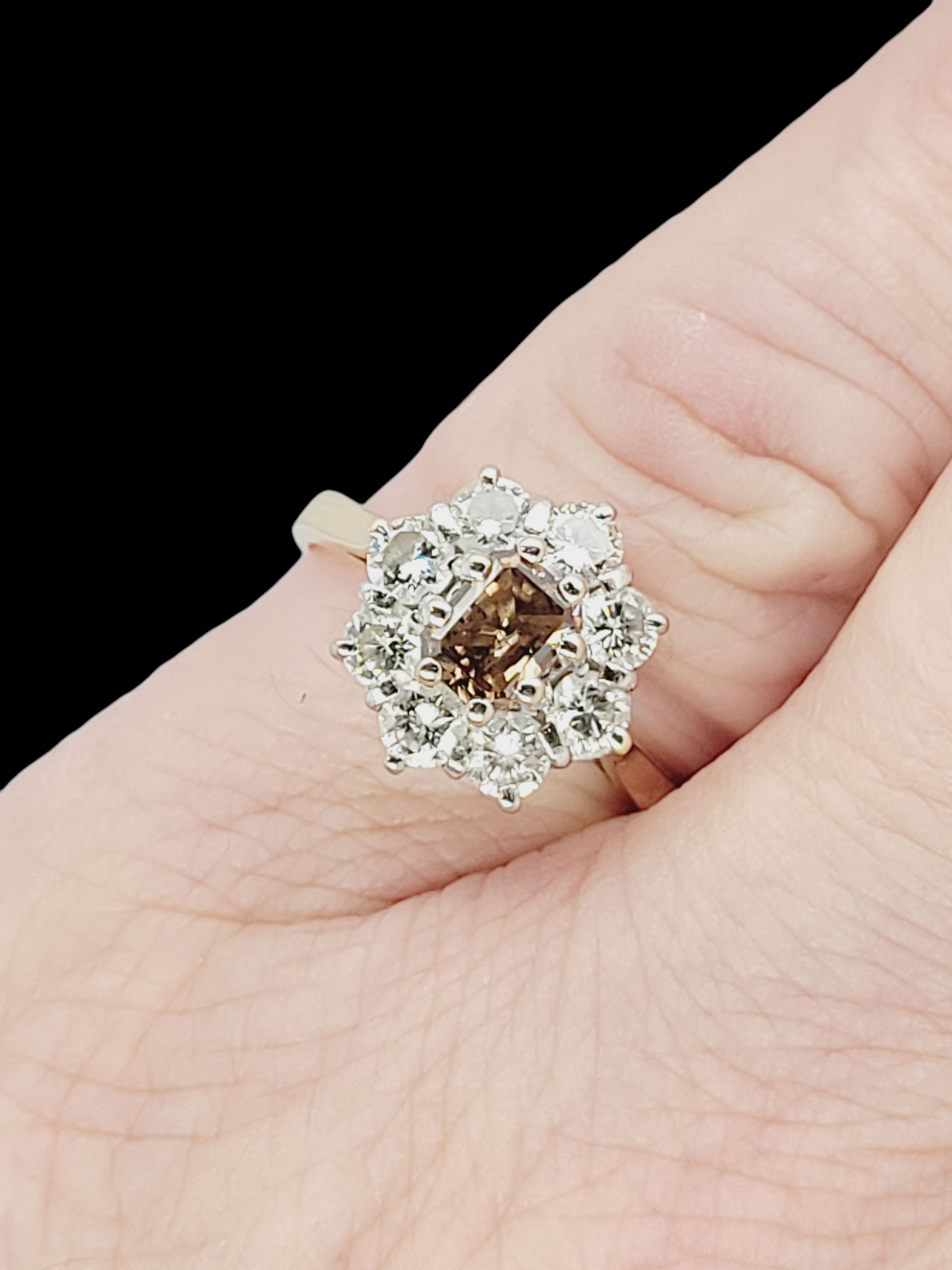 Fancy 1960's cognac coloured diamond cluster engagement ring
SKU: 8415