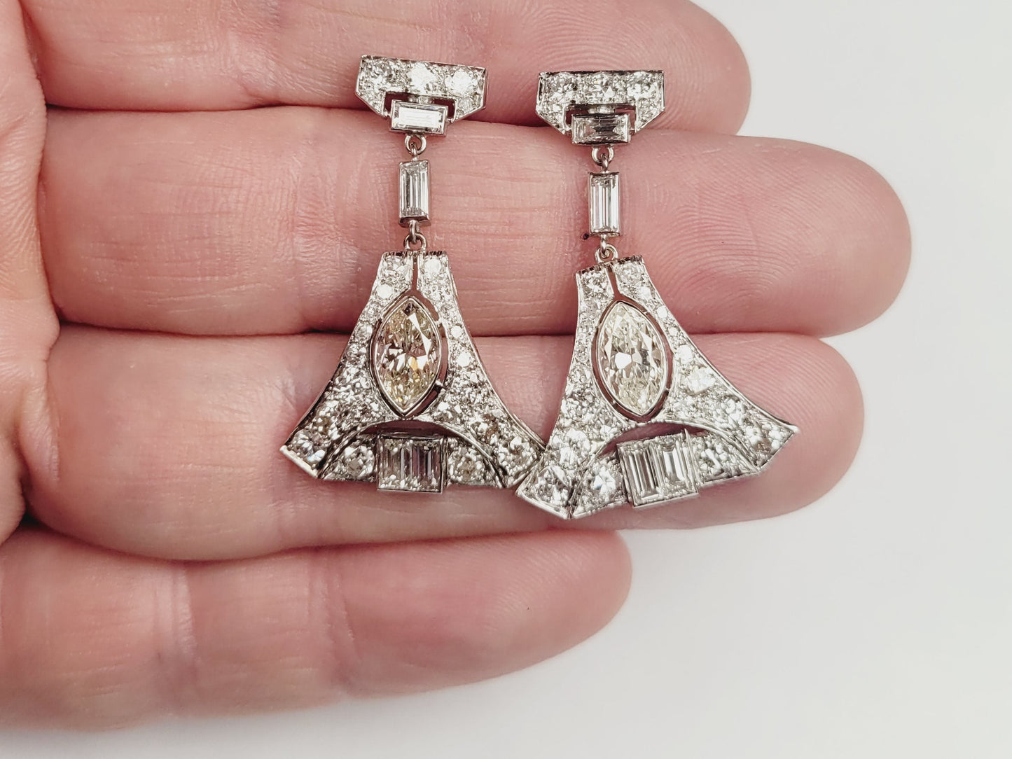 Art deco diamond drop earrings sku 8802