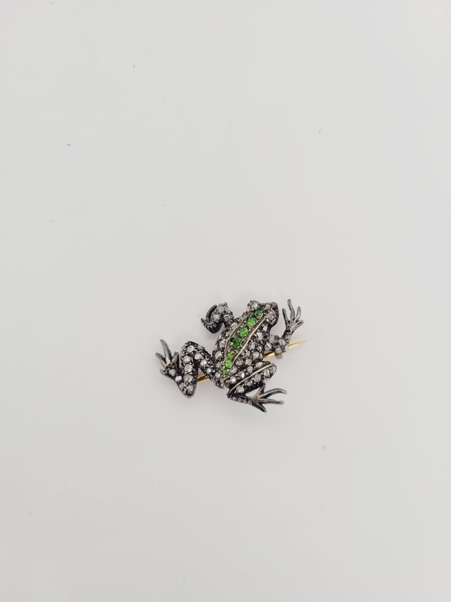 Antique animated realistic demantoid garnet and diamond Frog sku 9067