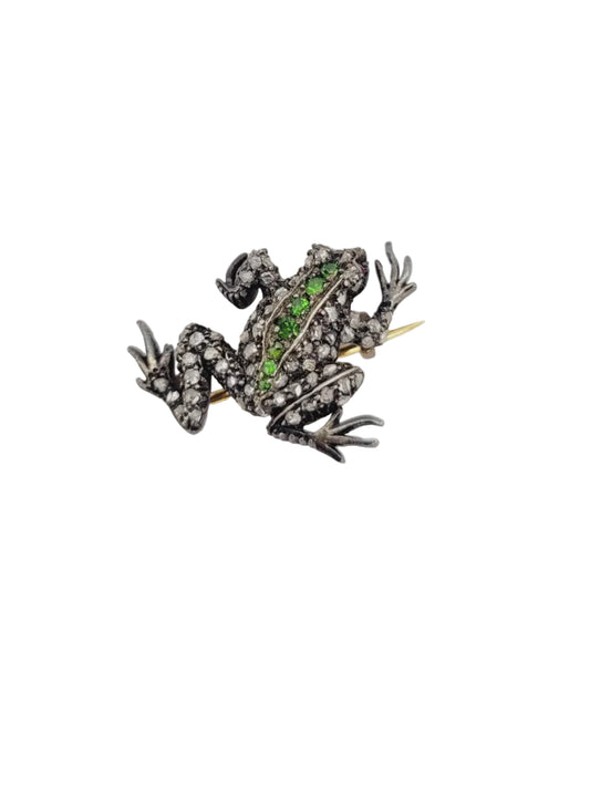 Antique animated realistic demantoid garnet and diamond Frog sku 9067