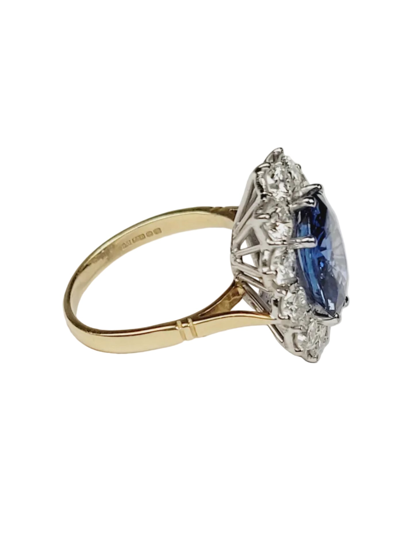 Cornflower blue sapphire and diamond cluster ring sku 9152