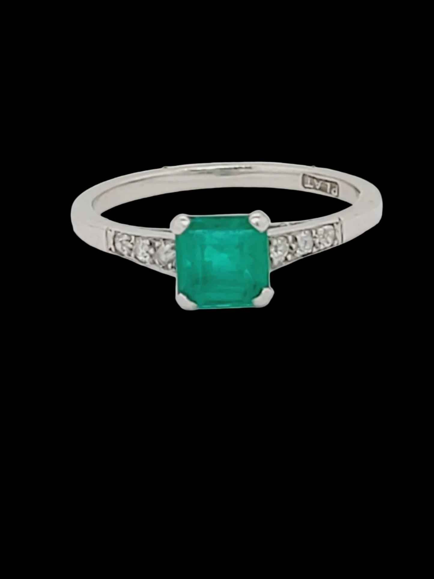 Emerald and diamond art deco ring sku 8811
