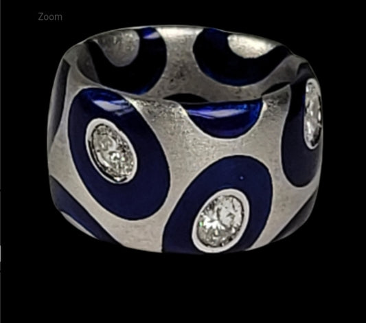 Bonkers oval diamond and enamel platinum ring
SKU: 4885