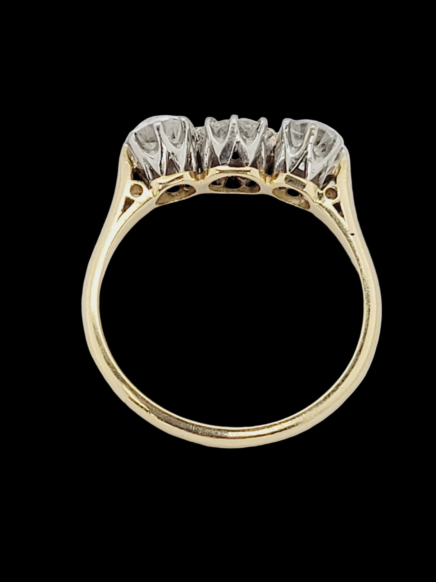 Charming old mine cut diamond trilogy ring sku 8814
