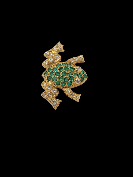 Emerald and diamond frog brooch sku 8636
