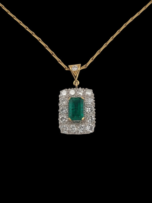 Vintage emerald and diamond pendant sku 8700