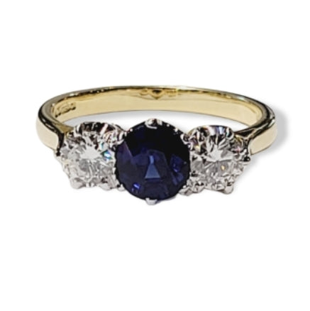 Sapphire and diamond three stone engagement ring
SKU: 5548