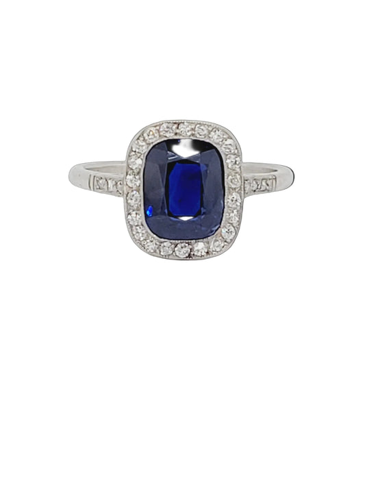 Edwardian natural sapphire and diamond cluster engagement ring sku 8952