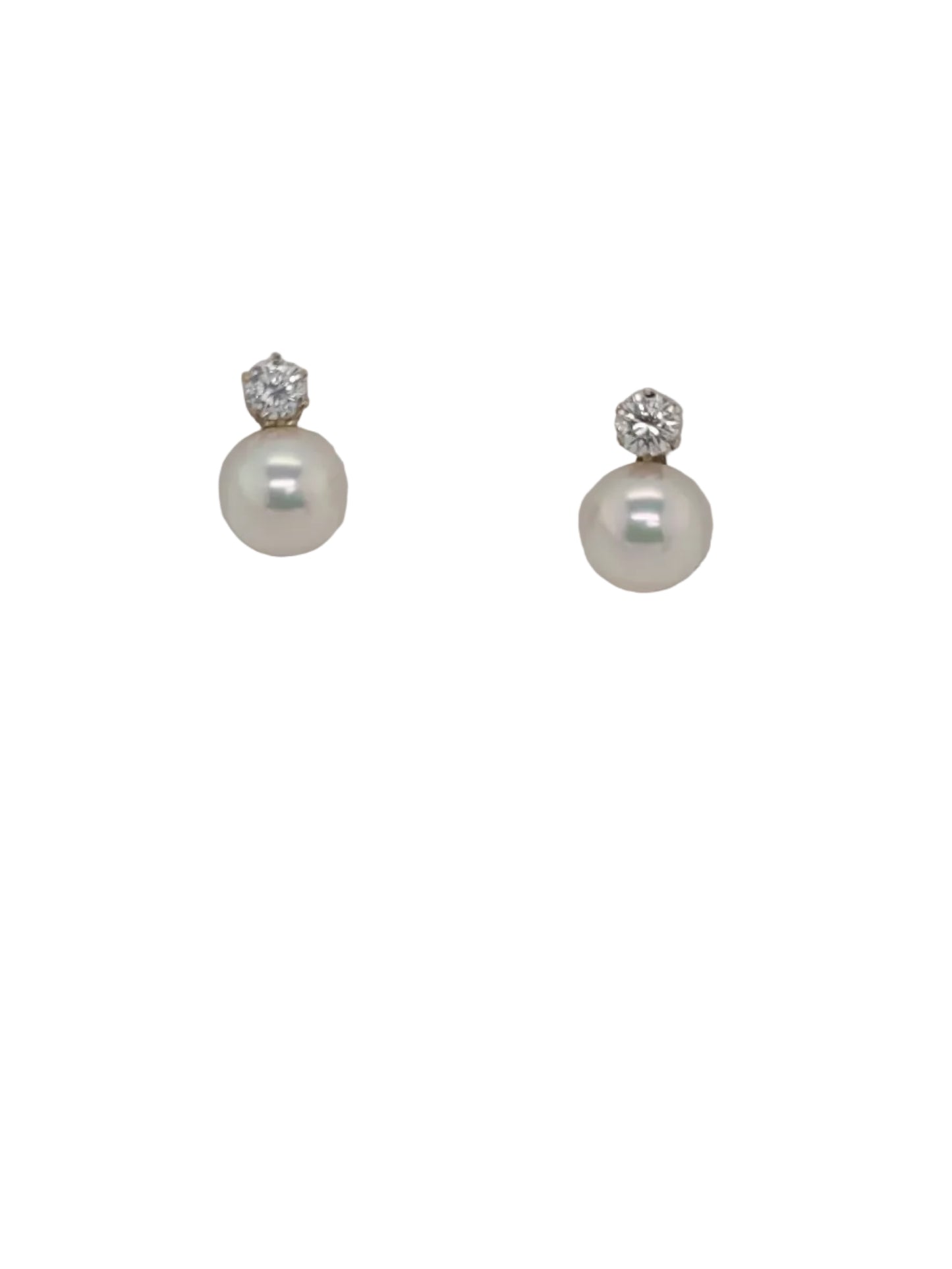 Pearl and diamond stud earrings sku 9164