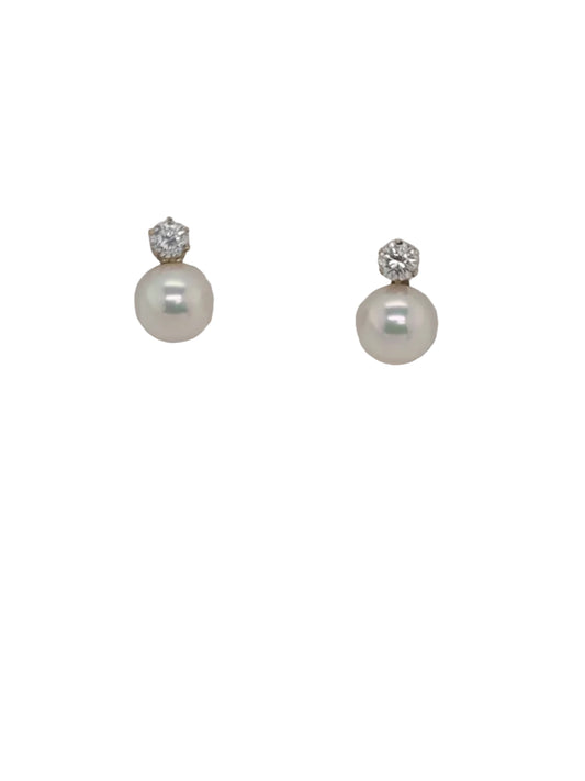 Pearl and diamond stud earrings sku 9164