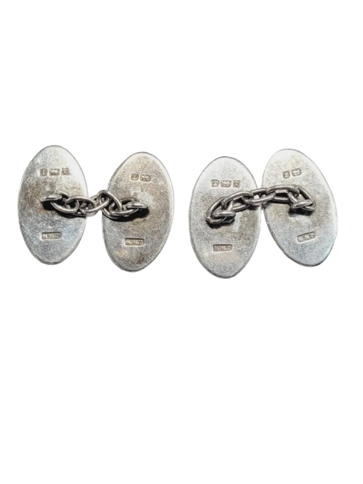Pair of antique oval silver and Royal blue enamel cufflinks sku 9147