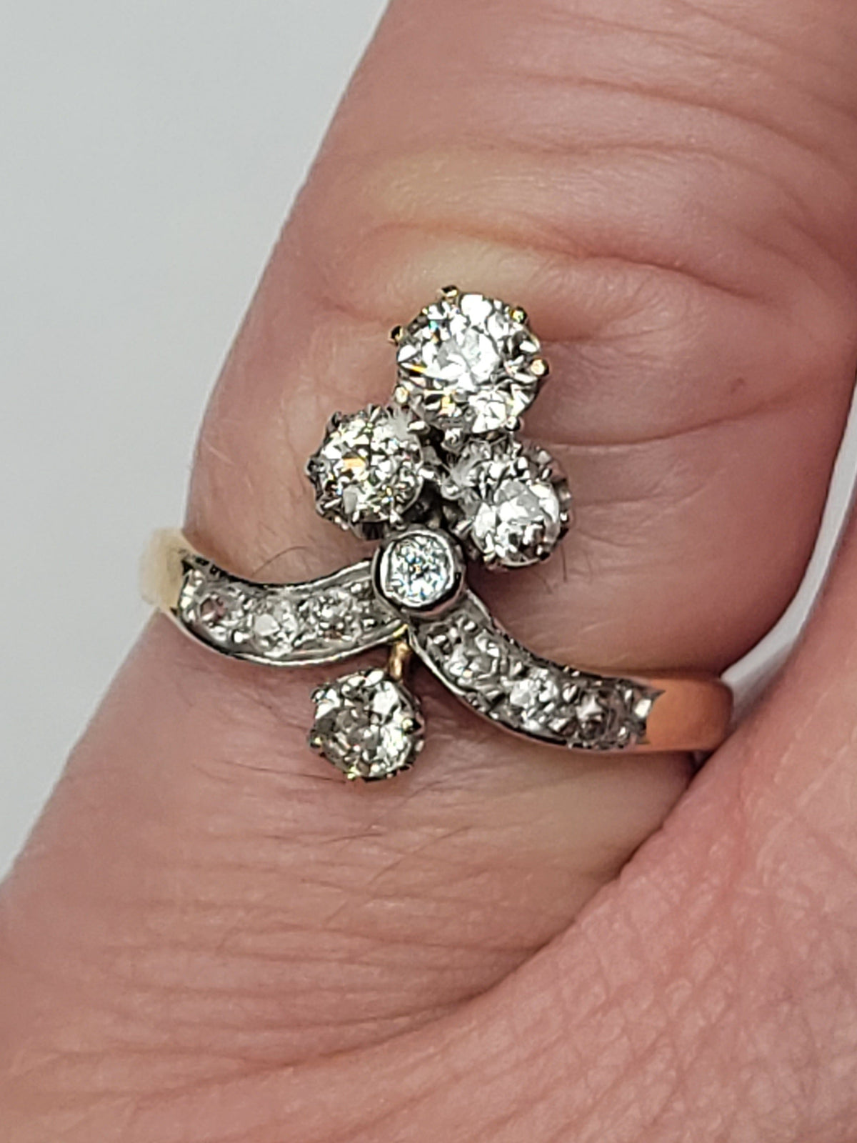 Antique 'Tiara' old mine cut diamond ring sku 9187