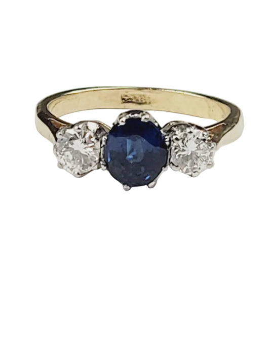 Antique Sapphire and diamond trilogy engagement ring sku 9086