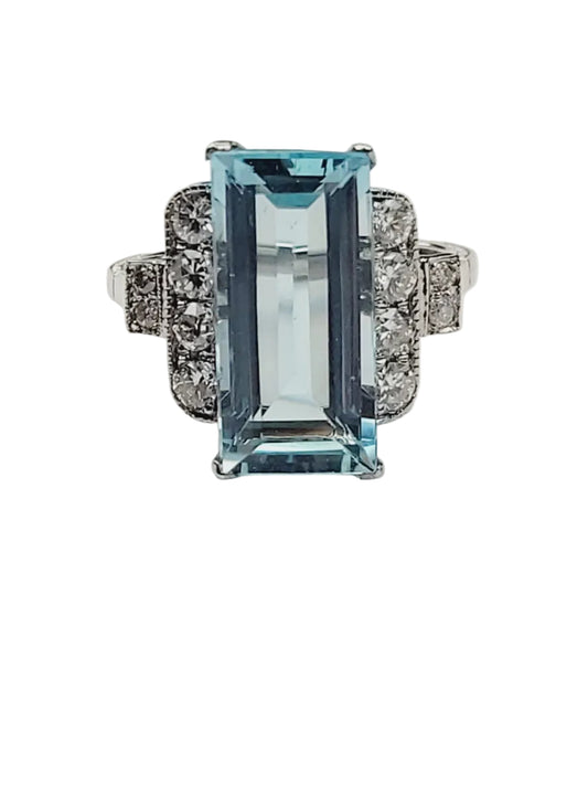 Art deco aquamarine and diamond dress ring sku 9084
