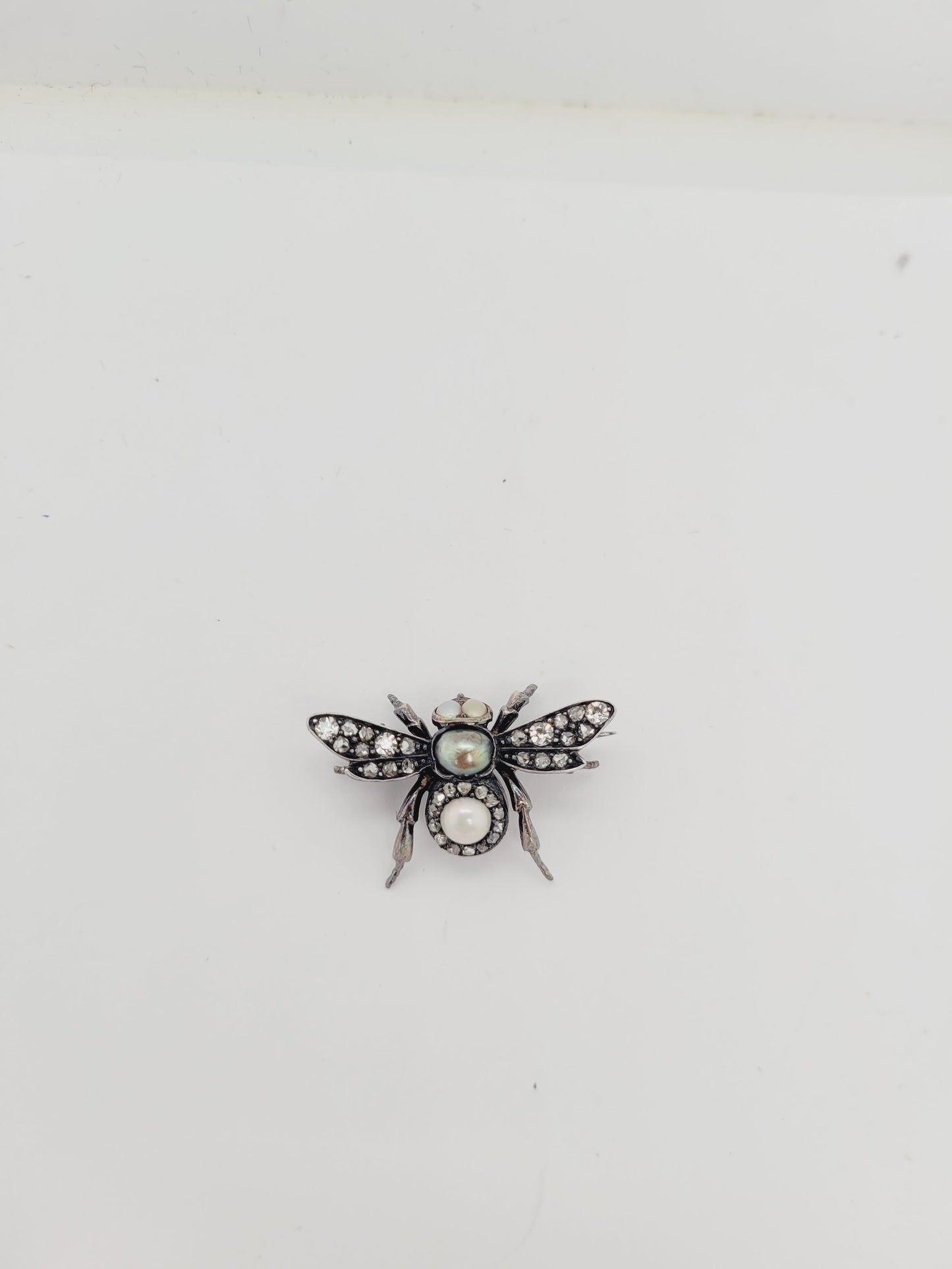 Cute natural pearl and old cut diamond Bee brooch sku 9068
