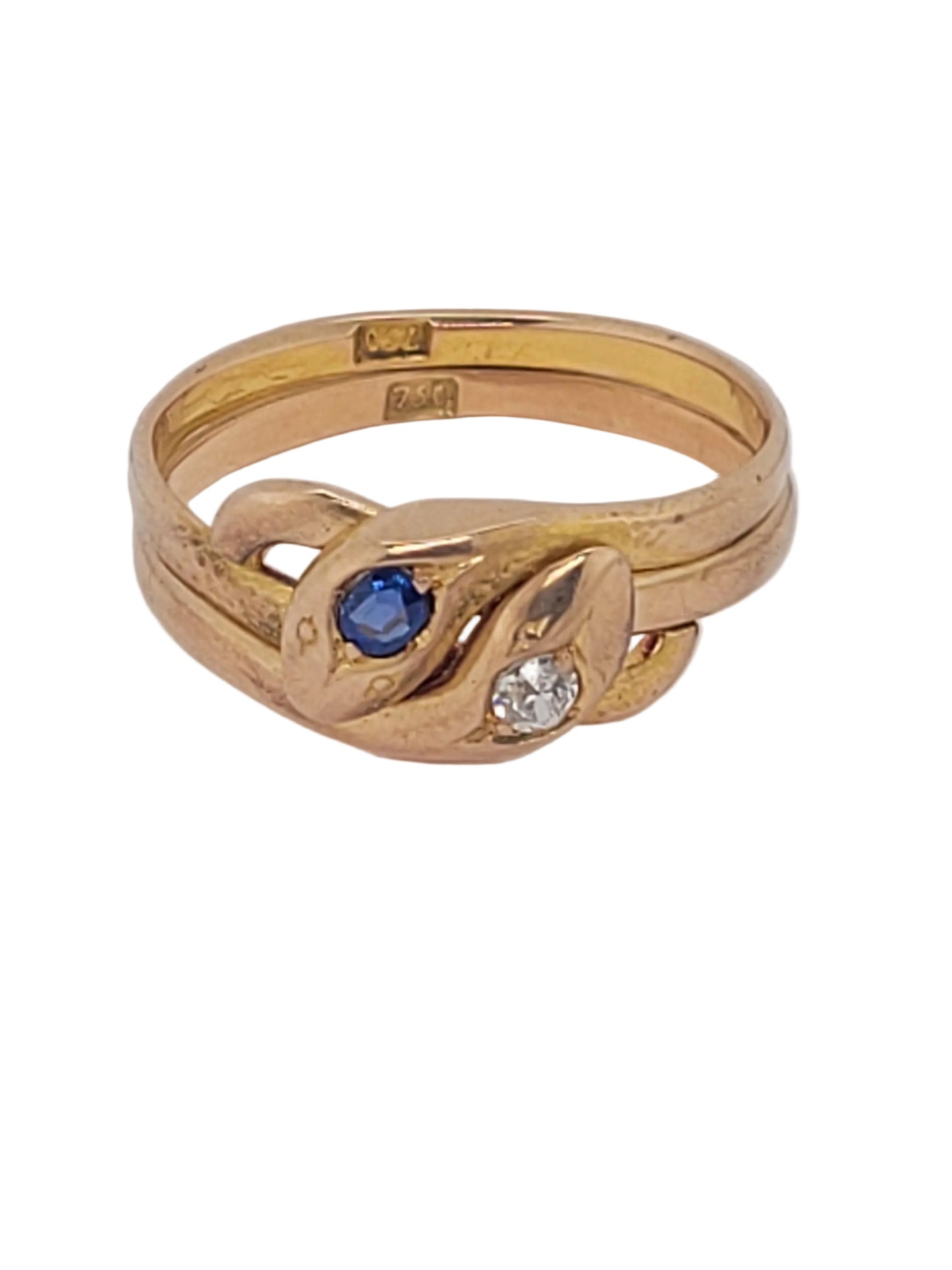 Antique sapphire and diamond double snake ring sku 9194