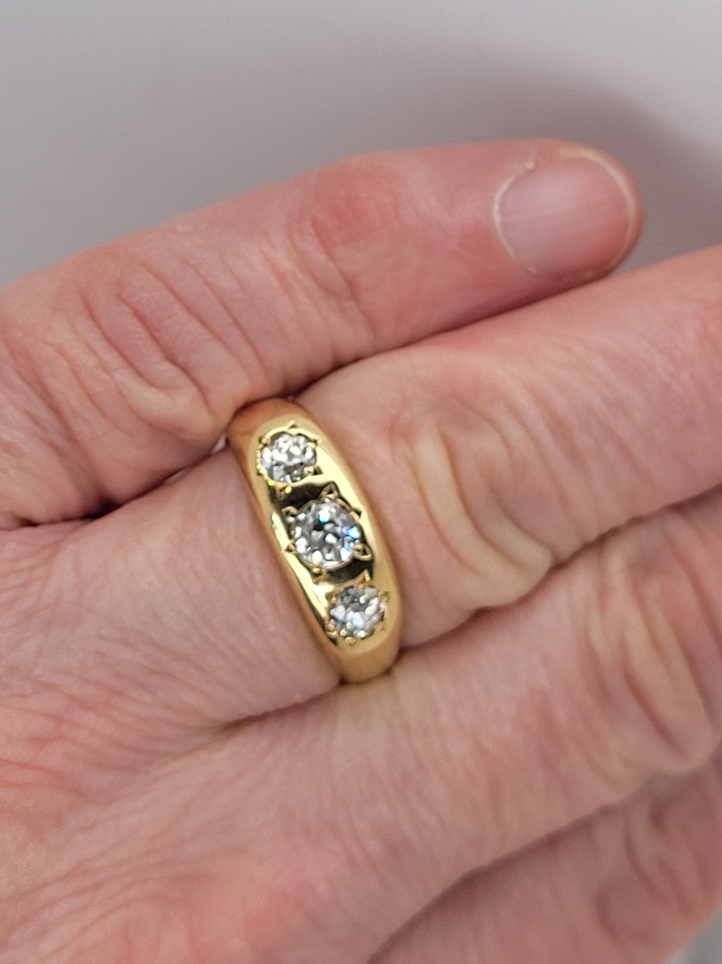 Antique three diamond gypsy set ring sku 8790