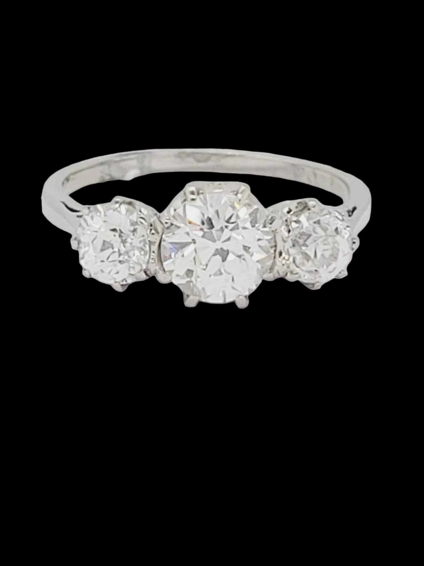 Artdeco old mine cut diamond trilogy engagement ring sku 8970