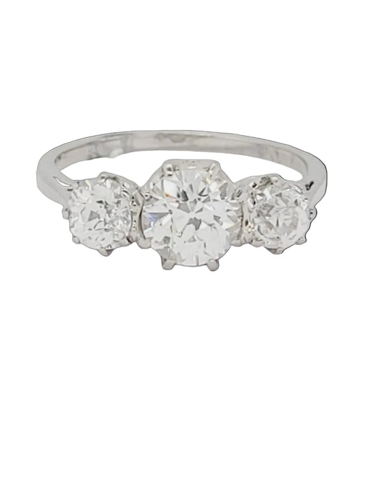 Artdeco old mine cut diamond trilogy engagement ring sku 8970
