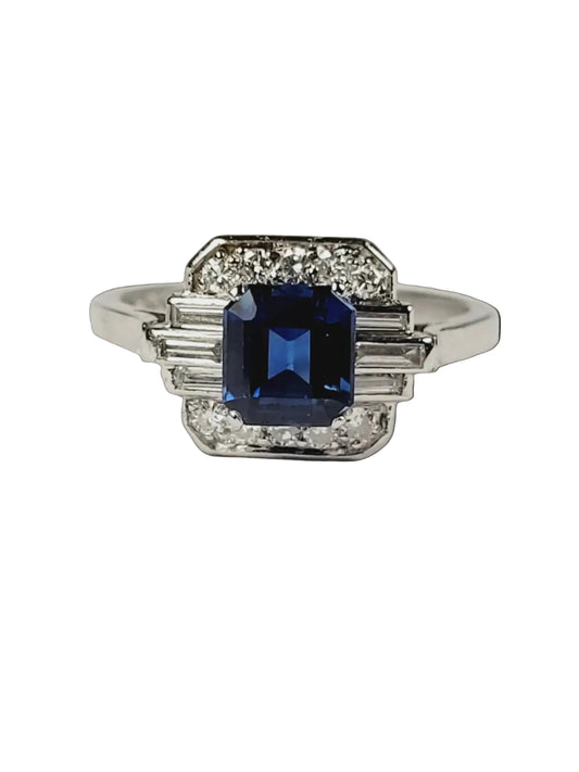 Art deco sapphire and diamond engagement ring sku 8910