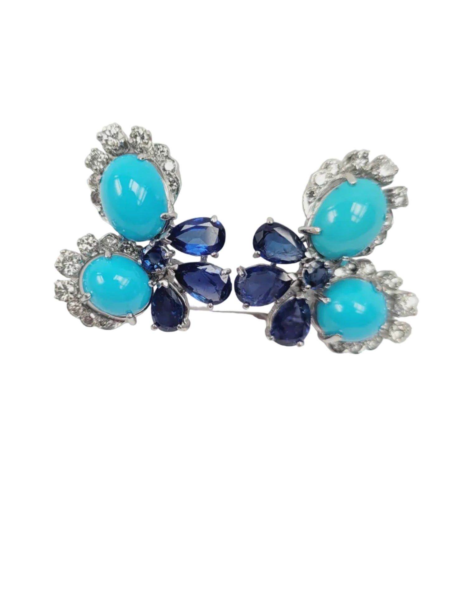 Stylish turquoise, sapphire and diamond earrings sku 9155