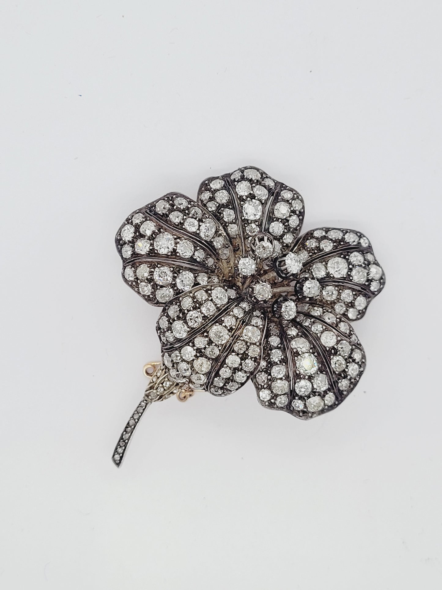 Old mine cut diamond flower spray brooch sku 9061