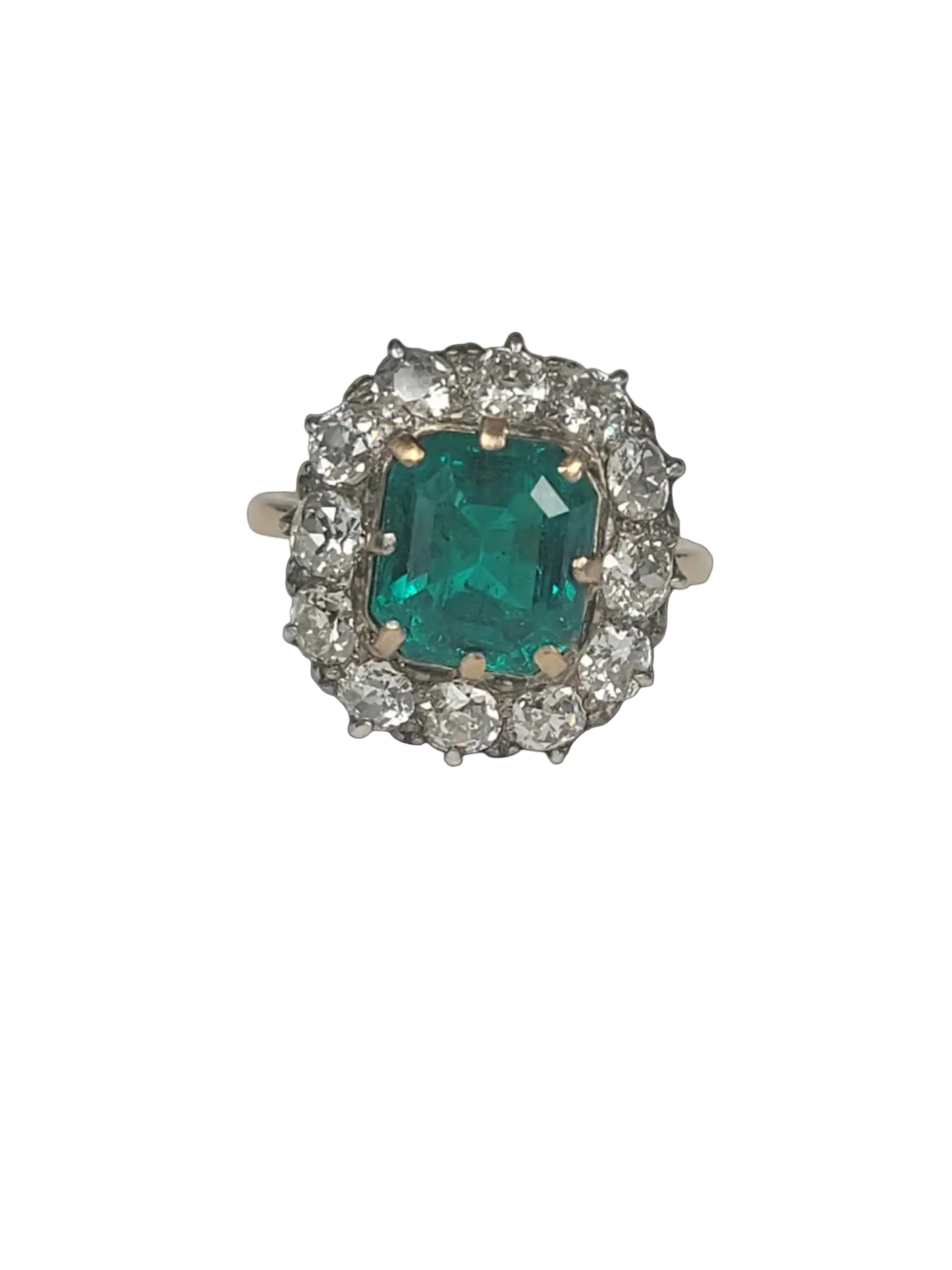 Fine Antique Emerald and diamond cluster ring sku 9138
