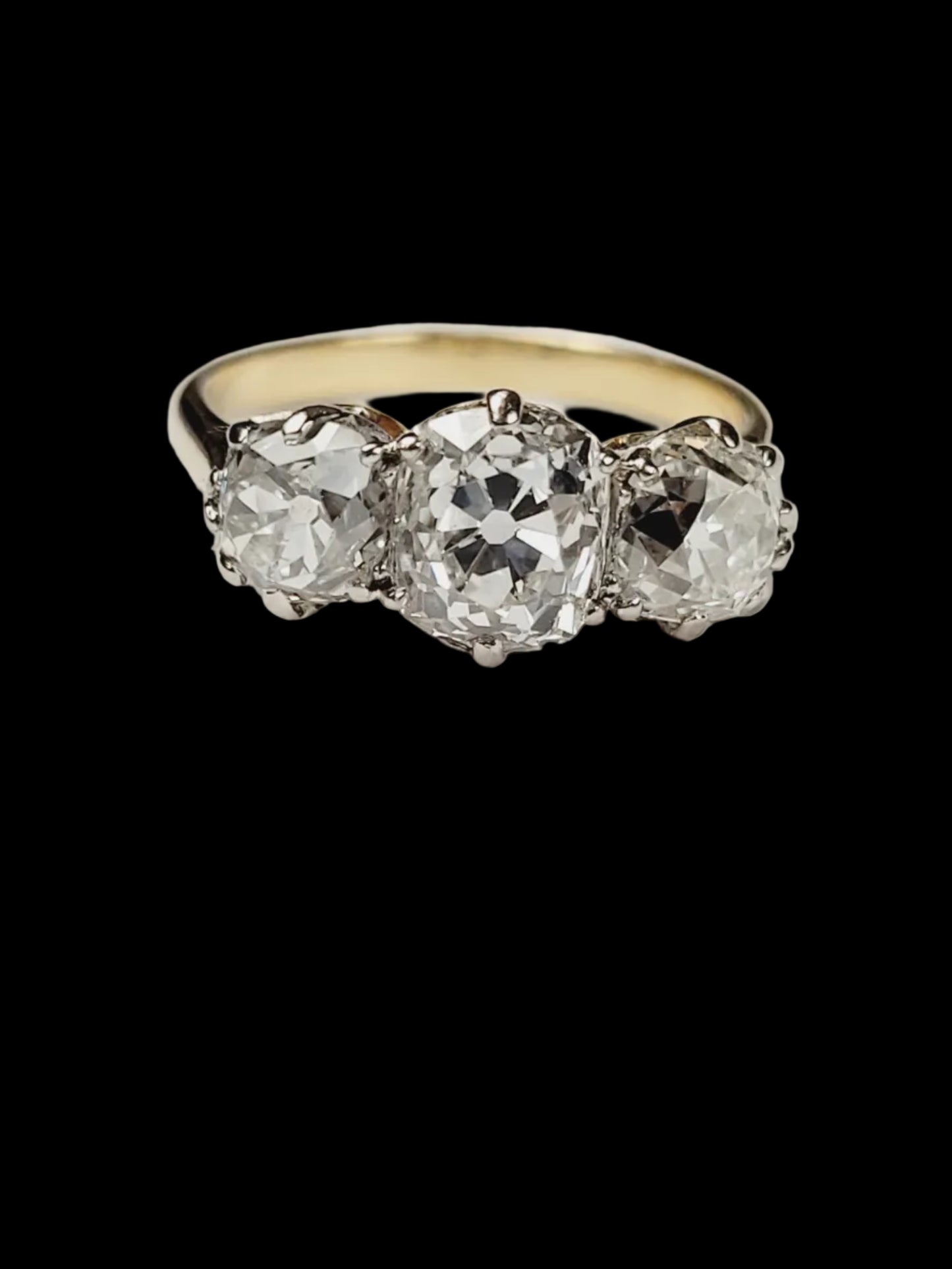 Chunky old mine cut diamond trilogy engagement ring sku 8863