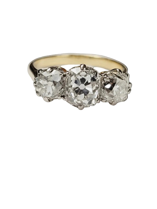Chunky old mine cut diamond trilogy engagement ring sku 8863