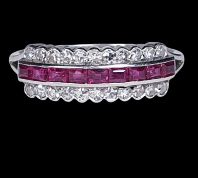 Art deco gem ruby and diamond half hoop eternity ring
SKU: 4045