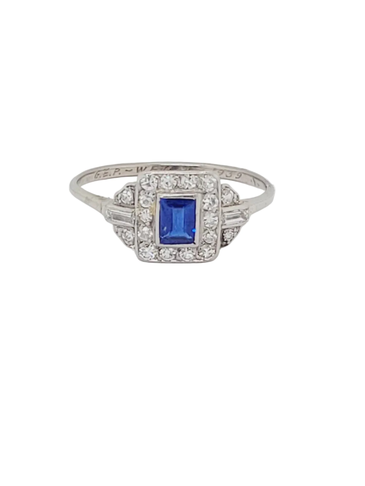 Art deco sapphire and diamond engagement ring sku 9076