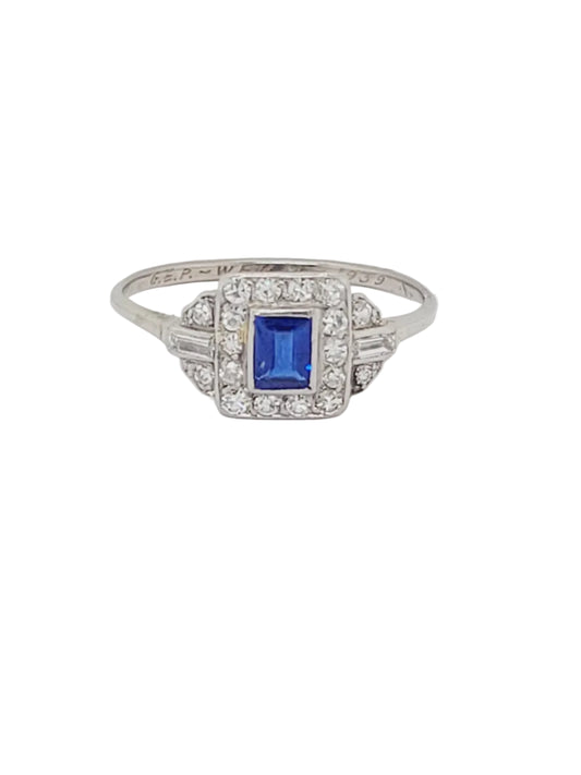 Art deco sapphire and diamond engagement ring sku 9076