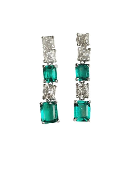 Gem emerald and old mine cut diamond drop earrings sku 8971