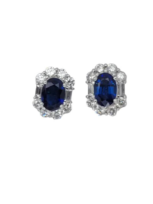 Sapphire and baguette diamond earstuds sku 9005