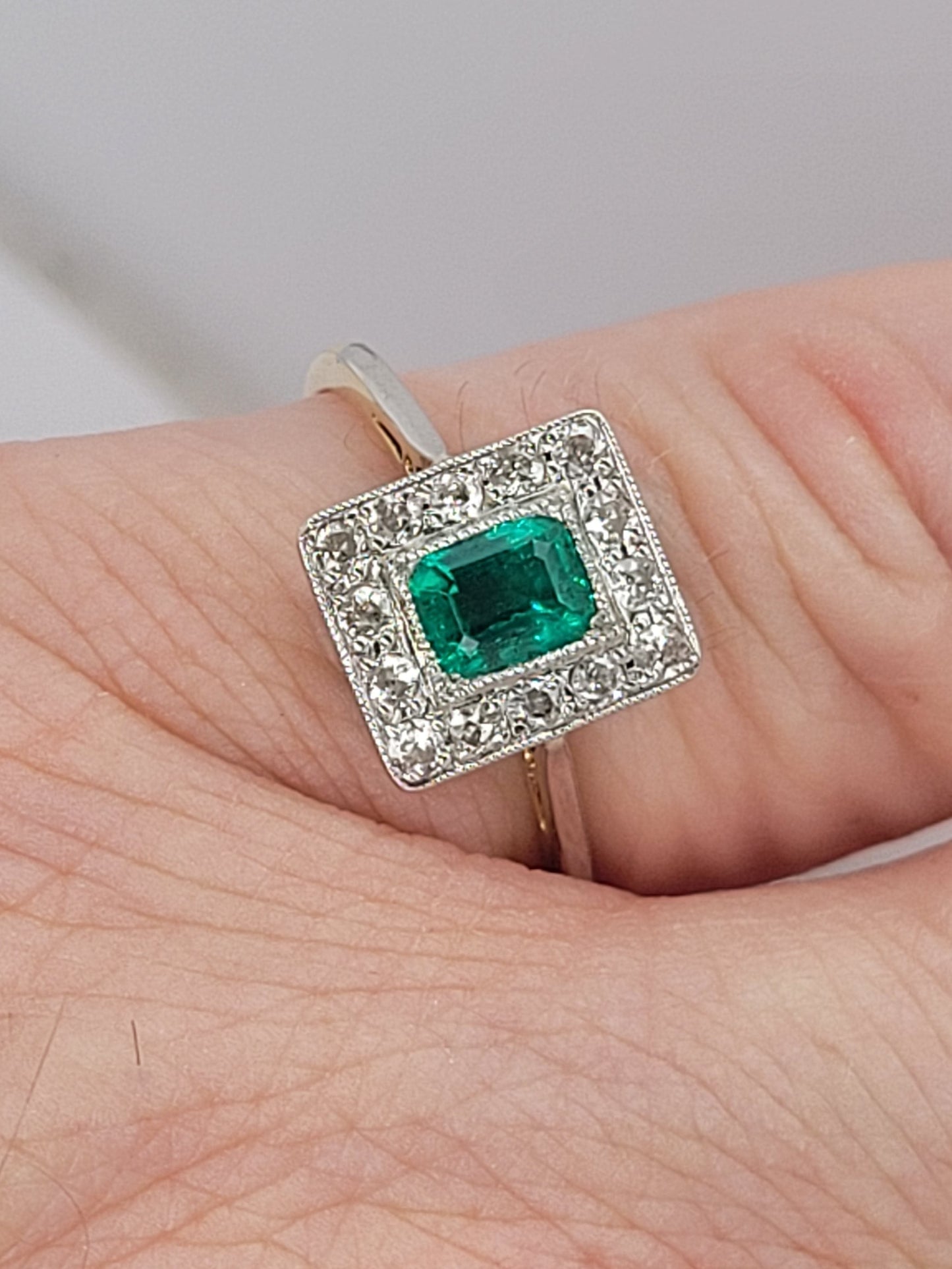 Edwardian emerald and diamond engagement ring sku 9199