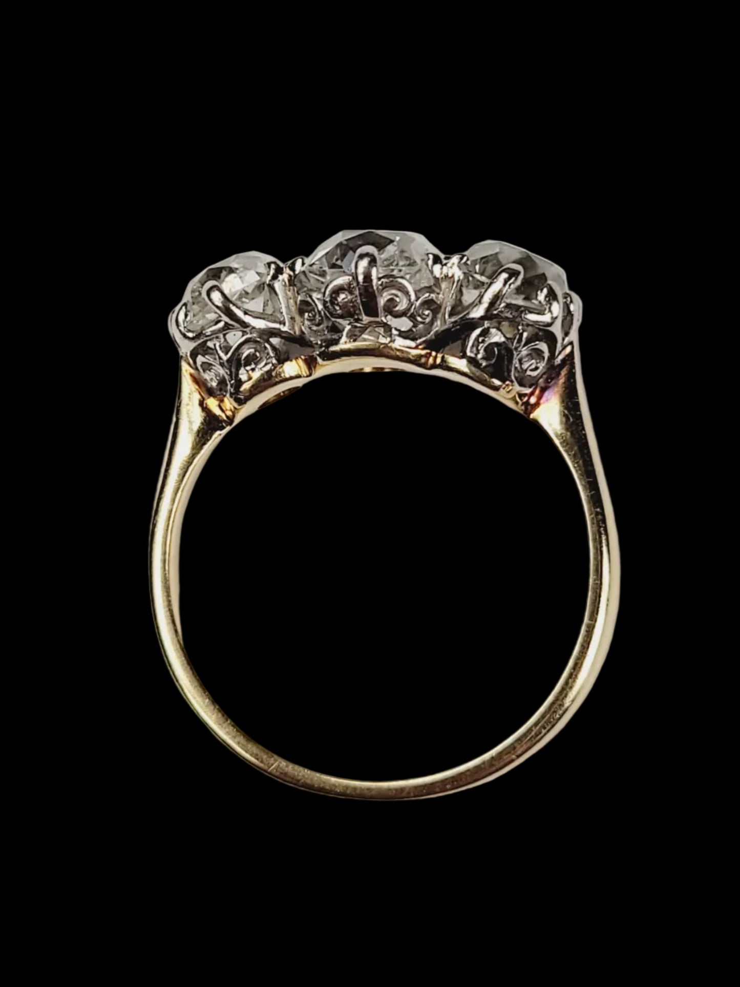 Chunky old mine cut diamond trilogy engagement ring sku 8863