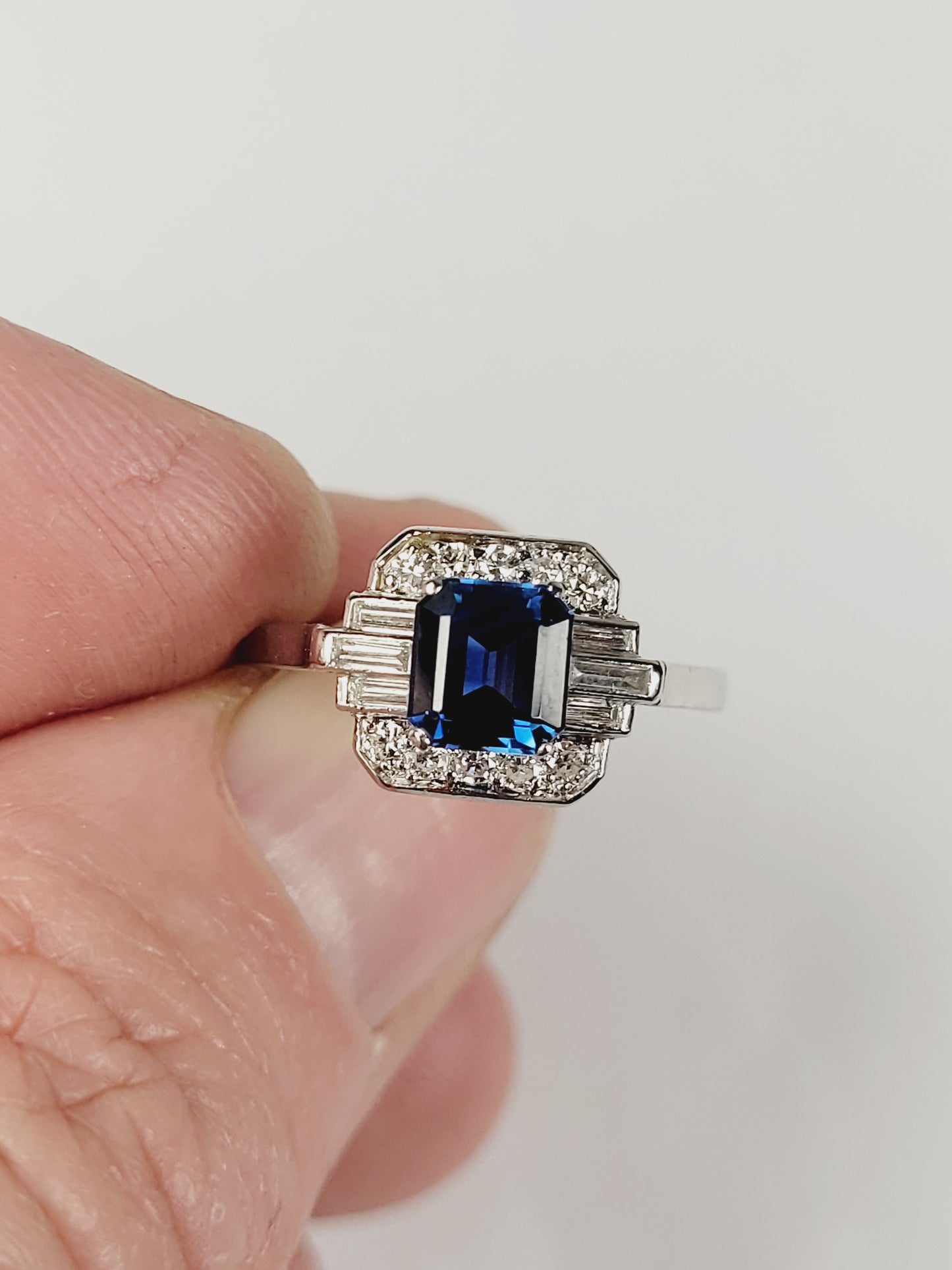 Art deco sapphire and diamond engagement ring sku 8910