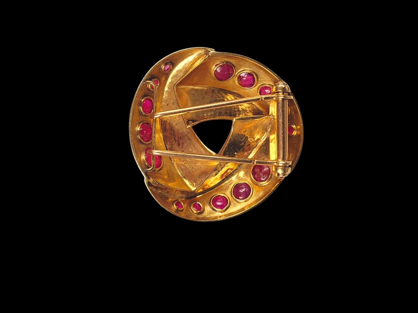 Architectural engineered cabochon ruby brooch sku 8504